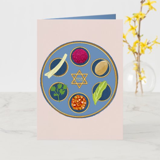 Pesach Seder Bord Happy Passover Joods Folie Feestdagenkaart (Gele Bloem)