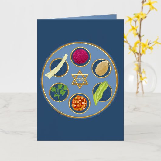 Pesach Seder Bord Happy Passover Joods Folie Feestdagenkaart (Gele Bloem)