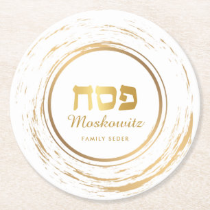 Pesach Seder Elegant Modern Gouden Swash Ronde Pap Kartonnen Onderzetter