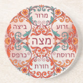Pesach Seder Plate Hebrew Passover Gift Ke'arah Zandsteen Onderzetter (Voorkant)