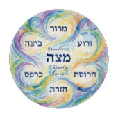 Pesach Seder Plate in Hebrew for Passover Glass Snijplank (Voorkant)