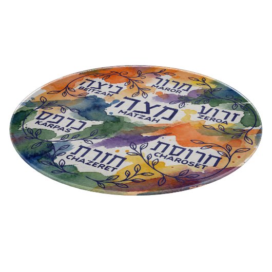 Pesach Seder Plate in Hebrew for Passover Glass Snijplank (Hoek)