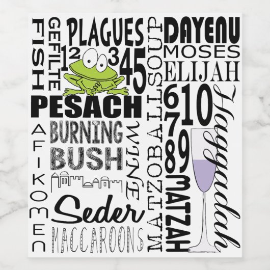 Pesach Wijnfles Etiket Pesach Seder Woorden (Enkel label)