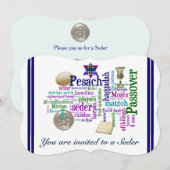 Pesach Words and Symbols Card/Invitation Kaart (Voorkant / Achterkant)