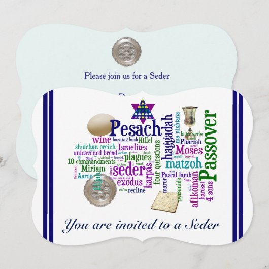 Pesach Words and Symbols Card/Invitation Kaart (Voorkant / Achterkant)