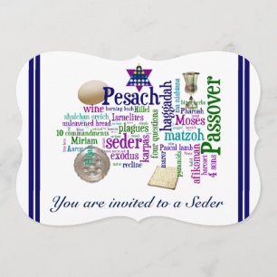 Pesach Words and Symbols Card/Invitation Kaart