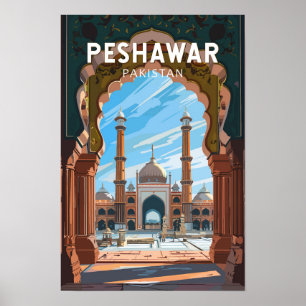 Peshawar Pakistan Reizen Kunst Vintage Poster