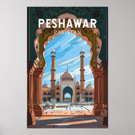 Peshawar Pakistan Reizen Kunst Vintage Poster (Voorkant)