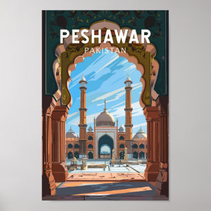 Peshawar Pakistan Reizen Kunst Vintage Poster