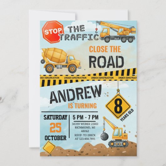 Pesonal Modern Construction Birthday Extravaganza Kaart (Voorkant)