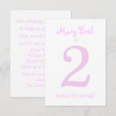 Pesonalized Funny Second Birthday Girl Party Kaart (Voorkant / Achterkant)