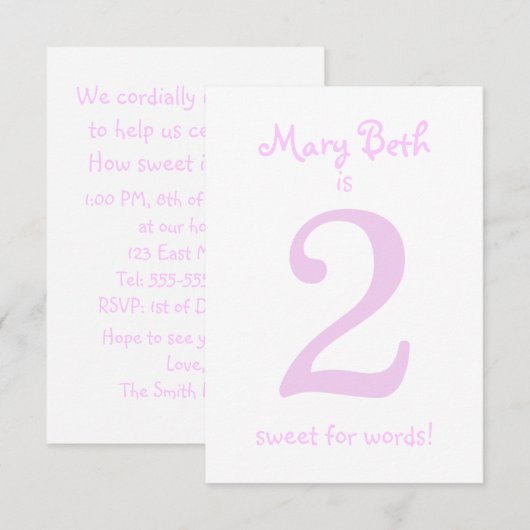 Pesonalized Funny Second Birthday Girl Party Kaart (Voorkant / Achterkant)