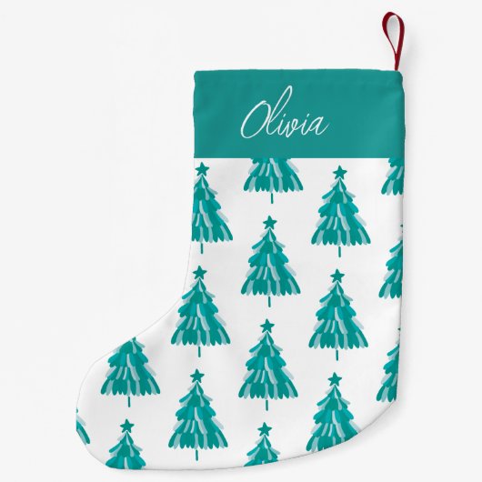 Pesonalized Green Winter Forest Kerstboom Kleine Kerstsok (Achterkant)
