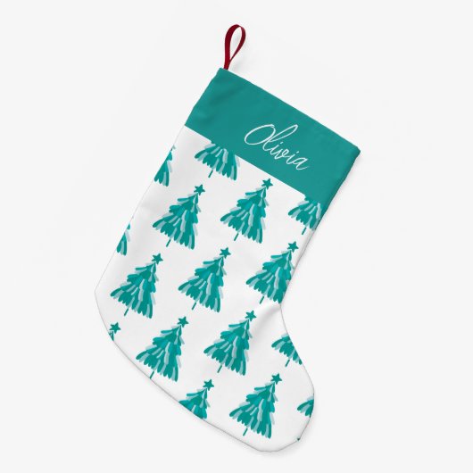 Pesonalized Green Winter Forest Kerstboom Kleine Kerstsok (Voorkant (Hangend))