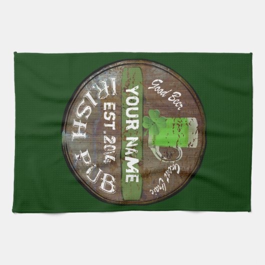 Pesonalized Irish pub-teken Theedoek (Horizontaal)