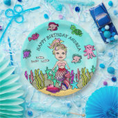 Pesonalized Pink Paars Blonde Mermaid Birthday Papieren Bordje (Feest)