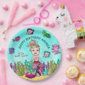 Pesonalized Pink Paars Blonde Mermaid Birthday Papieren Bordje (Feest)