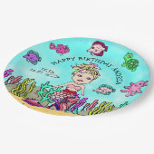 Pesonalized Pink Paars Blonde Mermaid Birthday Papieren Bordje (Gekanteld)
