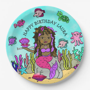 Pesonalized Pink Paars Mermaid Birthday Papieren Bordje