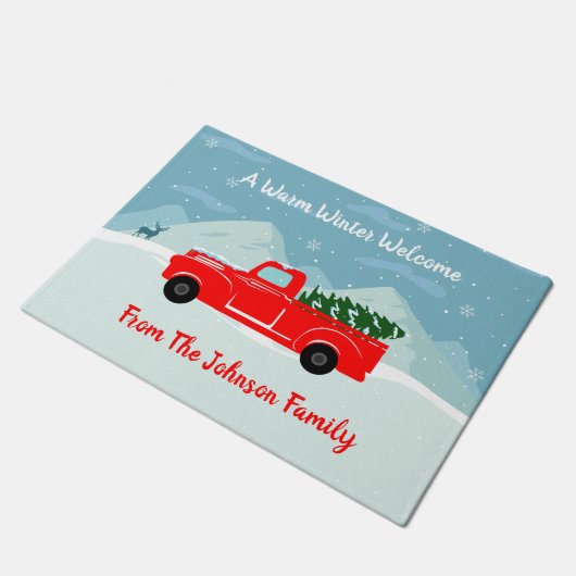 Pesonalized Red Truck kerstboomfeestdag Deurmat (Schuin)
