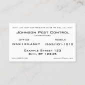 Pest Control Exterminator - Heb je bugs? Perzisch Visitekaartje (Achterkant)