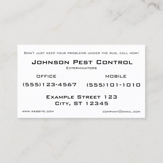 Pest Control Exterminator - Heb je bugs? Perzisch  Visitekaartje (Achterkant)