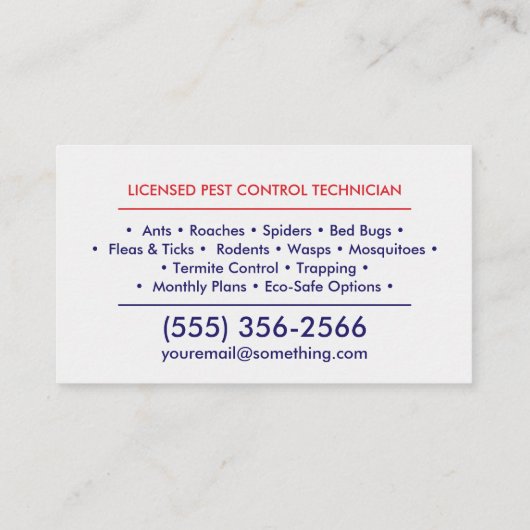 Pest Control Services - Exterminator Visitekaartje (Achterkant)