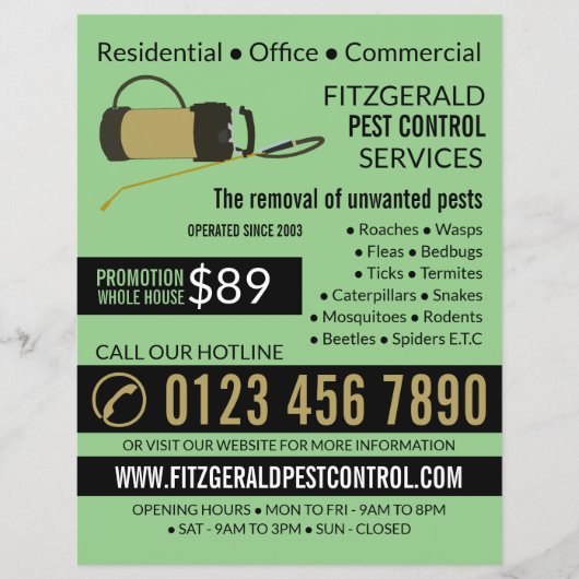 Pest Controller pomp, ongediertebestrijding Advert Flyer (Voorkant)