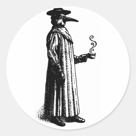 Pest Doctor met een Hot Cuppa Ronde Sticker (Voorkant)