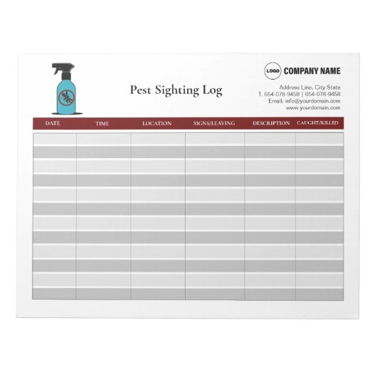Pest Sighting Log Notitieblok (Voorkant)