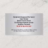 Pest Vermin Control insects faux Silver Visitekaartje (Achterkant)