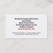 Pest Vermin Control Personaliseren Visitekaartje (Achterkant)