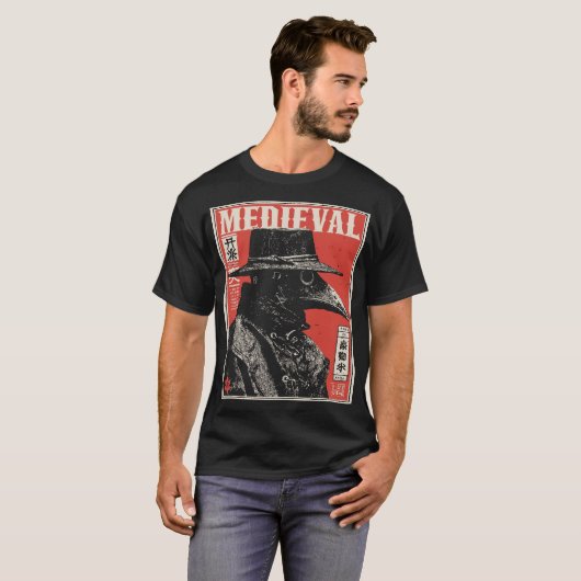 Pestdokter in het rood | Gotische middeleeuwse hor T-shirt (Voorkant volledig)