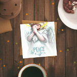 Pesten voor Peace Angel Feestdagenkaart<br><div class="desc">Mooie kleine blonde engel bidden,  gekleed in wit met witte vleugels,  een gele halo en een veelbelovende boodschap van vrede. Vredestipografie heeft draai- en rollettering.</div>