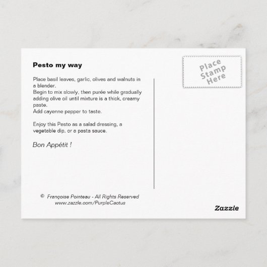 Pesto Briefkaart (Achterkant)