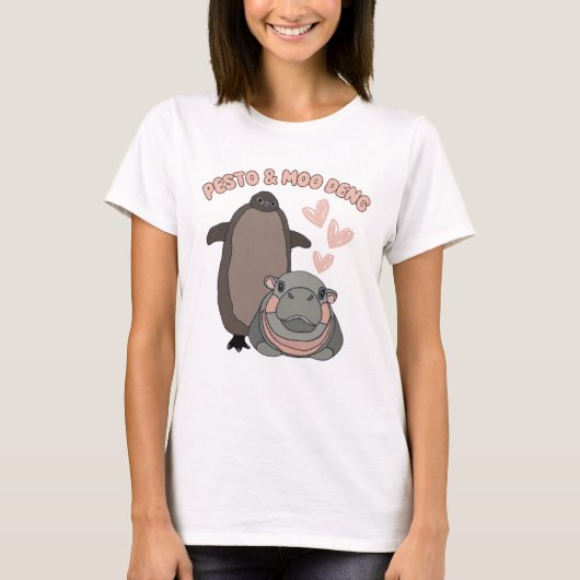 Pesto en Moo Deng Pinguïn en Hippo Grappig T-shirt (Voorkant)