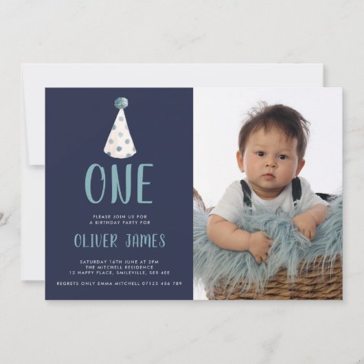 Pet 1e verjaardag van blauwe Waterverf Partij  Fot Kaart (Voorkant)