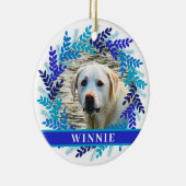 Pet 2 Foto Blauwe Krans Kerstkrans Keramisch Ornament (Rechts)