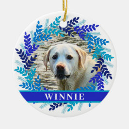 Pet 2 Foto Blauwe Krans Kerstkrans Keramisch Ornament