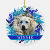 Pet 2 Foto Blauwe Krans Kerstkrans Keramisch Ornament (Achterkant)