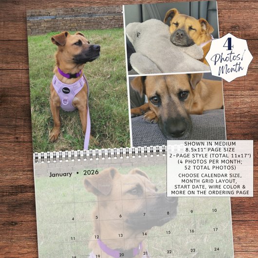 PET aangepaste fotocollage 4 per maand Kalender