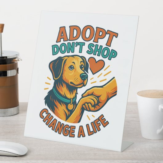 Pet Adopteer Liefde T-shirt Reclamebord Met Voetstuk (Insitu)