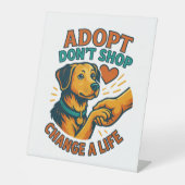 Pet Adopteer Liefde T-shirt Reclamebord Met Voetstuk (Voorkant)