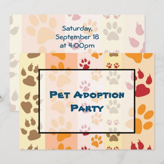 Pet Adoptie Partij Paw Print Patroon Kaart (Voorkant / Achterkant)