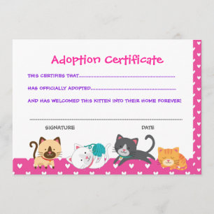 Pet-adoptiecertificaat, Kitten Birthday Kaart