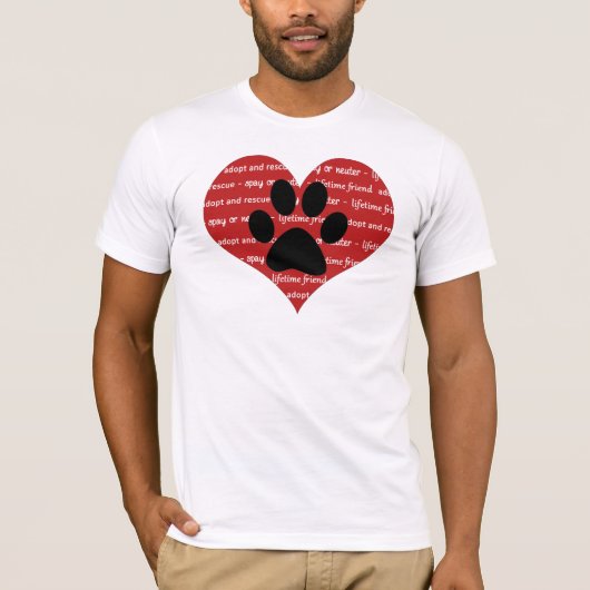 Pet adoption and rescue hart with paw print t-shirt (Voorkant)
