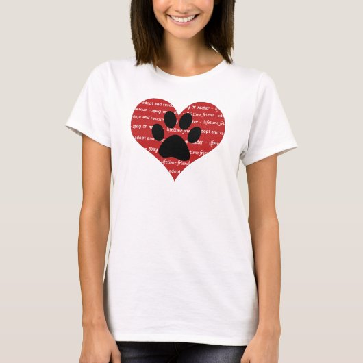 Pet adoption and rescue hart with paw print t-shirt (Voorkant)