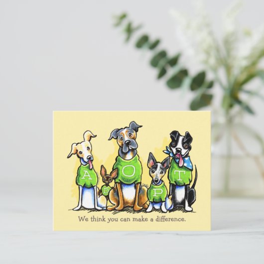 Pet Adoption Non-Profit Green T-shirt Dogs Custom Briefkaart (Staand voorkant)