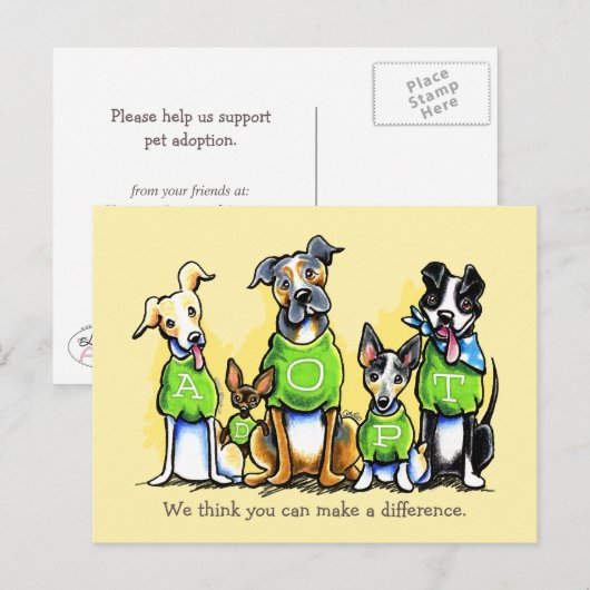 Pet Adoption Non-Profit Green T-shirt Dogs Custom Briefkaart (Voorkant / Achterkant)