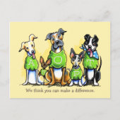 Pet Adoption Non-Profit Green T-shirt Dogs Custom Briefkaart (Voorkant)